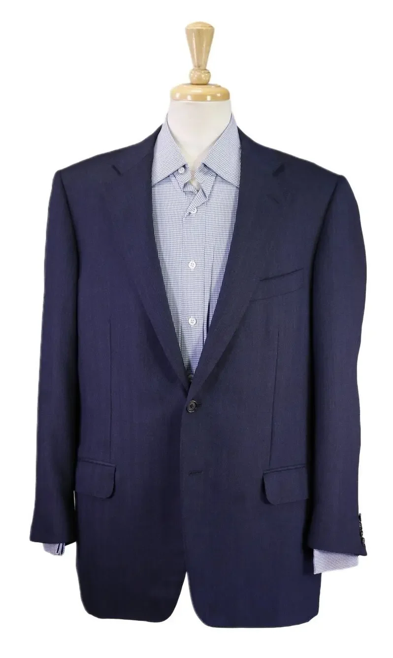 Ermenegildo Zegna Navy Blue Herringbone 100% Cashmere 2-Btn Blazer Jacket 42R
